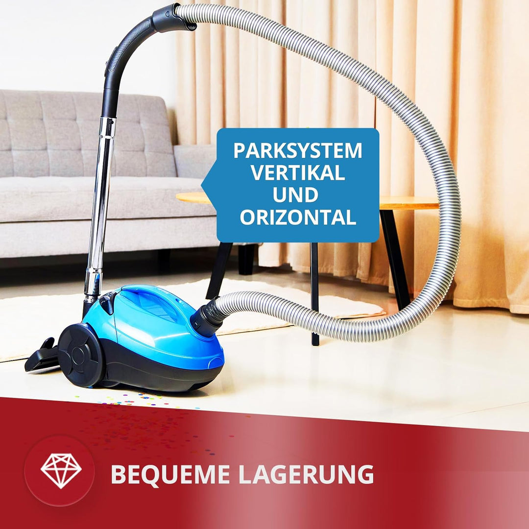 MPM Staubsauger mit Beutel MOD-53-1,5-Liter-Staubbeutel 850W - Reichweite 6,5 m - für Teppich und Ha