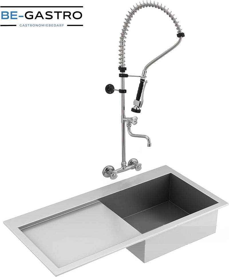 BE-GASTRO I Profi Gastro Geschirrbrause Zweiloch "Premium" Wandarmatur inkl. Wasserhahn, Mischbatter