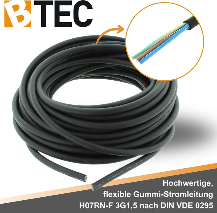 BTEC Schwere Gummischlauchleitung Flexibles Gummikabel Hochwertiges Elektrokabel H07RN-F 3G 1,5 25 M