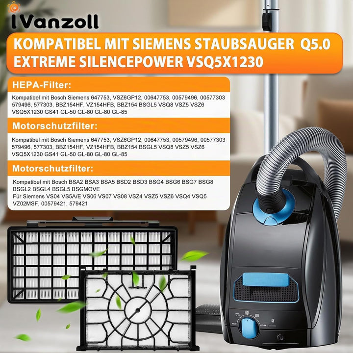 3 HEPA Filter+3 Motorschutzfilter Für Siemens Staubsauger Q5.0 extreme silencePower VSQ5X1230, Ersat