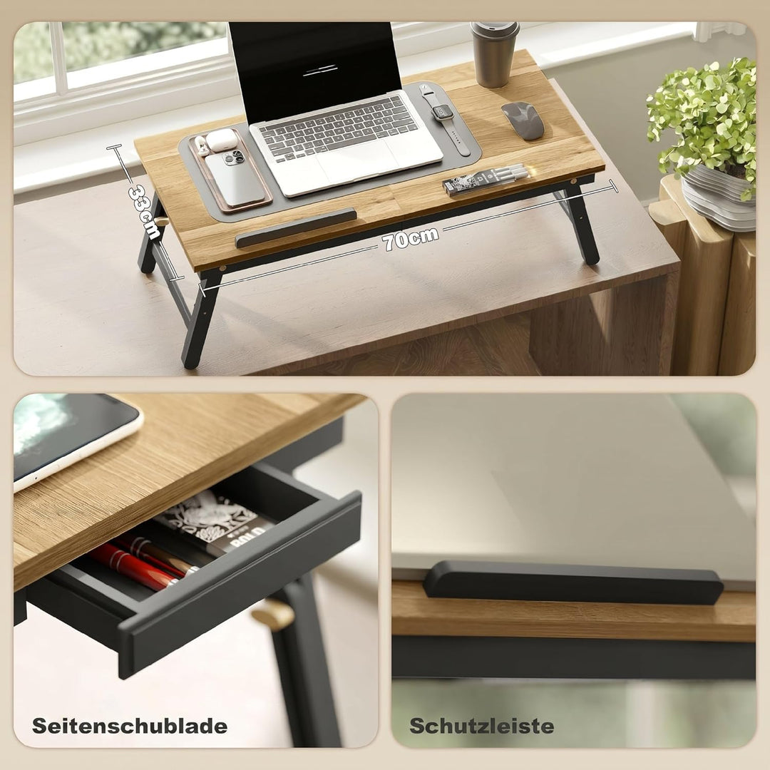 HOMCOM Laptoptisch Höhenverstellbar Betttisch mit Schublade, Klappbar Lapdesk Laptopständer für Sofa