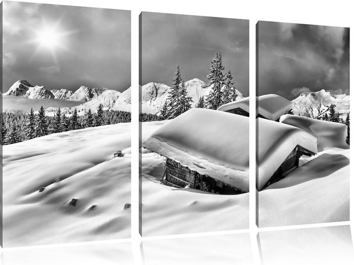 Pixxprint Berghütten Alpen als Leinwandbild/Grösse: 3 Teilig (120x80) cm/Wandbild/Kunstdruck/fertig