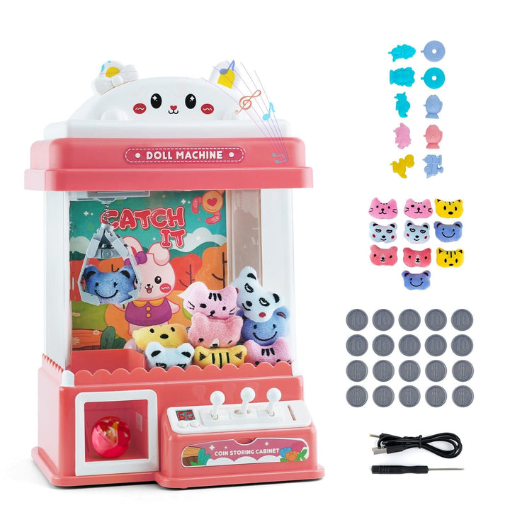 Mini Greifmaschine Candy Doll Gachapon Grabber Süssigkeiten Greifautomat mit 10 Puppen 20 Münzschieb