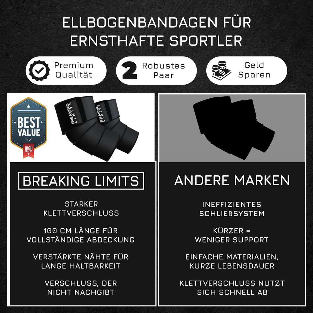 BREAKING LIMITS Ellbogen Bandage Gym - Ellenbogenbandage Kraftsport – Ellenbogenbandagen für Gewicht