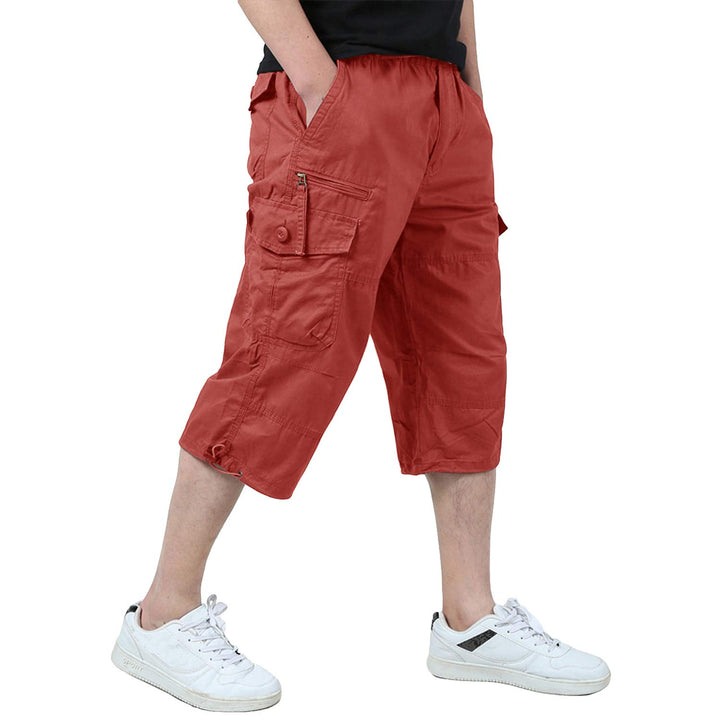 KEFITEVD 3/4 Hose Herren Cargo Shorts Männer Bermuda Shorts Multi Taschen Sommer Kurze Hose Baumwoll