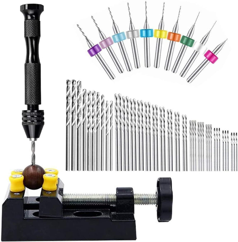WholeFire 60 Stück Schraubstock-Handbohrer, 0,3–1,2 mm PCB-Mini-Bohrer und 0,5–3,0 Spiralbohrer mit