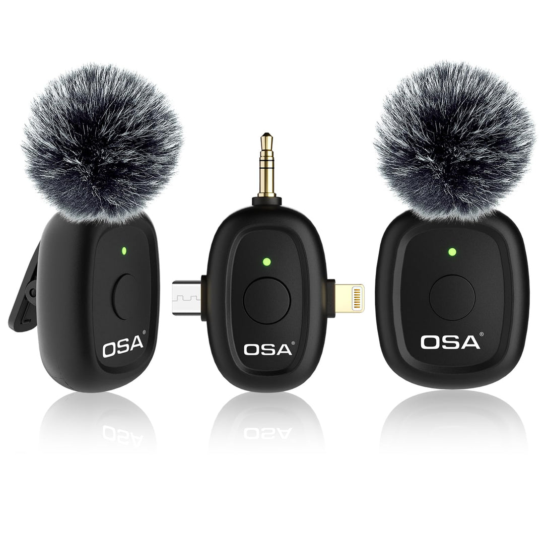 OSA 3 in 1 lavalier mikrofon für Kamera,IOS,Android,und Laptop, 2.4G Ultra Low Delay 8H Lange Arbeit