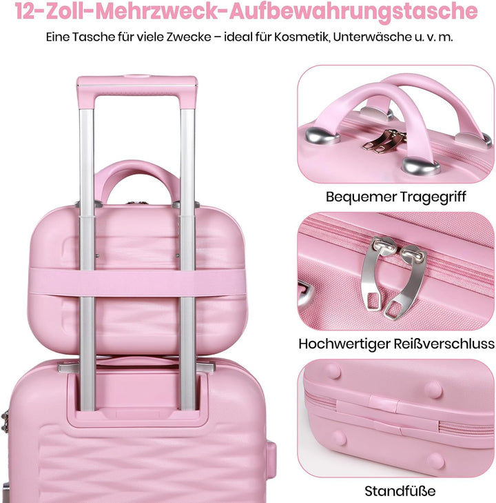 2er-Set Handgepäckkoffer: 20-Zoll-Kabinenkoffer mit Kosmetiktasche – Leichter Hartschalenkoffer aus