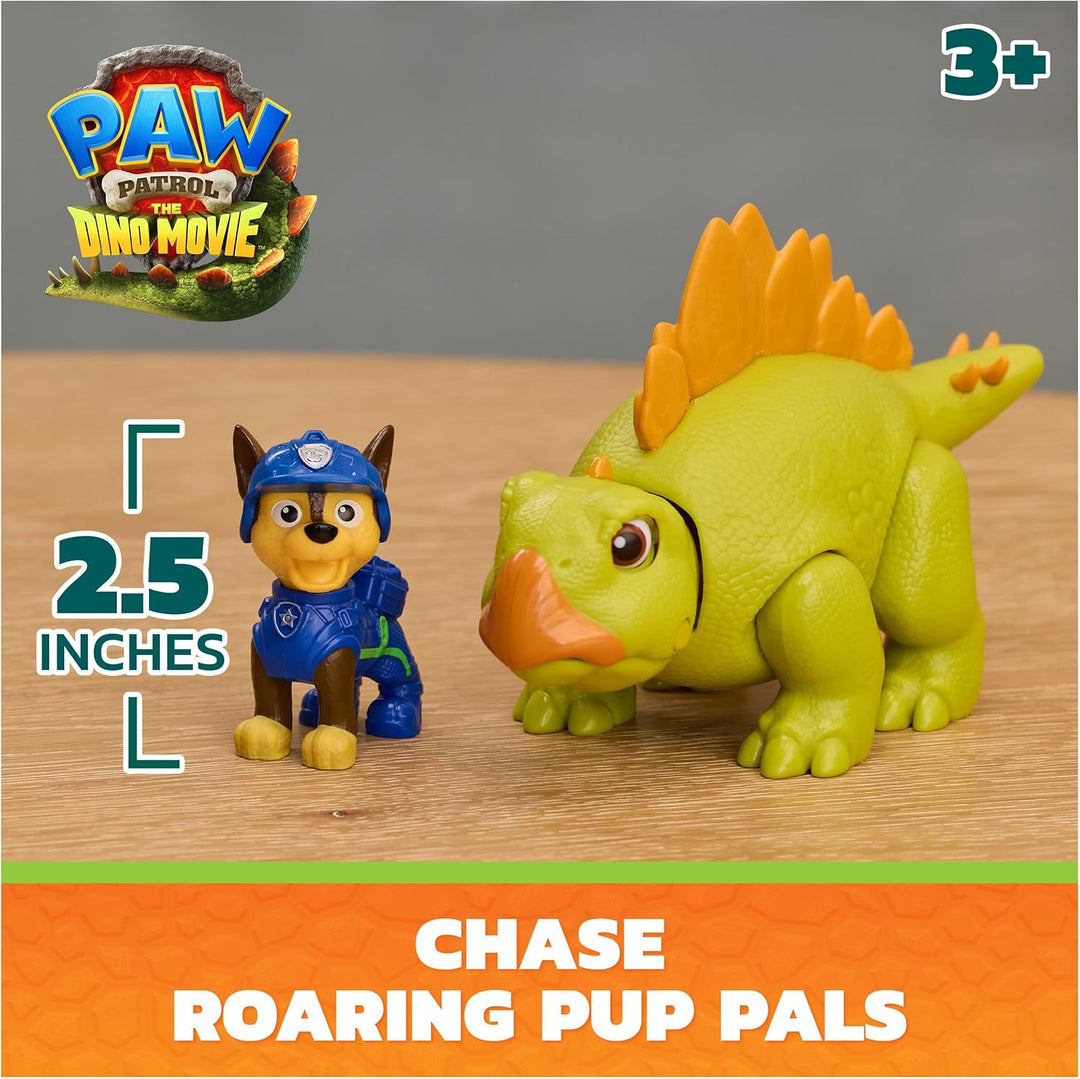 PAW PATROL: Der Dino Film, Roaring Pups, Chase-Figur & Stegosaurus-Dino, der durch Bewegung mit real
