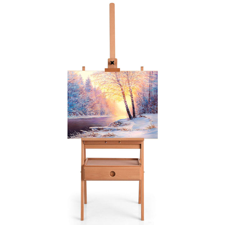 DREAMADE Staffelei Holz mit Schublade, 151-194cm höhenverstellbare Präsentationsstaffelei Holzstaffe