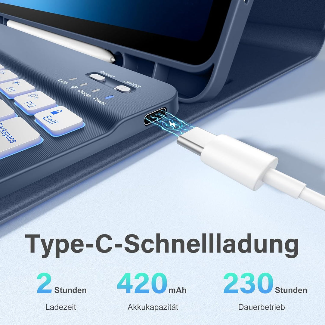 Vobafe Tastatur Hülle für Samsung Galaxy Tab S10 Lite/S10 FE/S9 FE 10.9 Zoll/Tab S9 11 Zoll, 7-Farbe