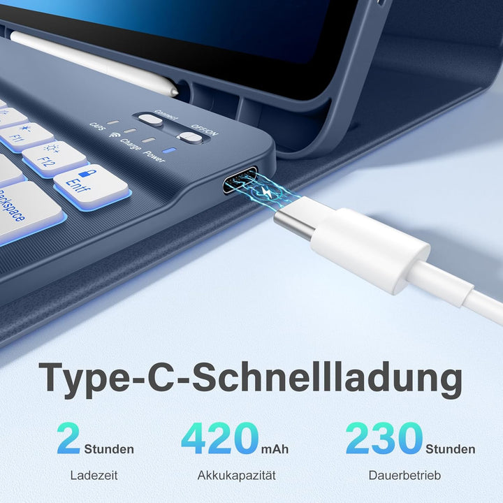 Vobafe Tastatur Hülle für Samsung Galaxy Tab S10 Lite/S10 FE/S9 FE 10.9 Zoll/Tab S9 11 Zoll, 7-Farbe
