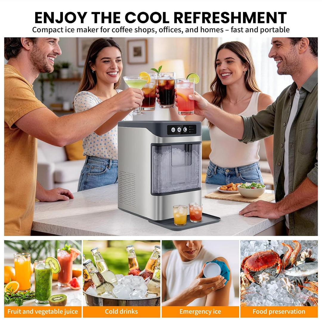 Eiswürfelmaschine 15kg/24h – Nugget-Eis in 6 Min, Crushed Ice, automatische Reinigung, 120W, mit Inf
