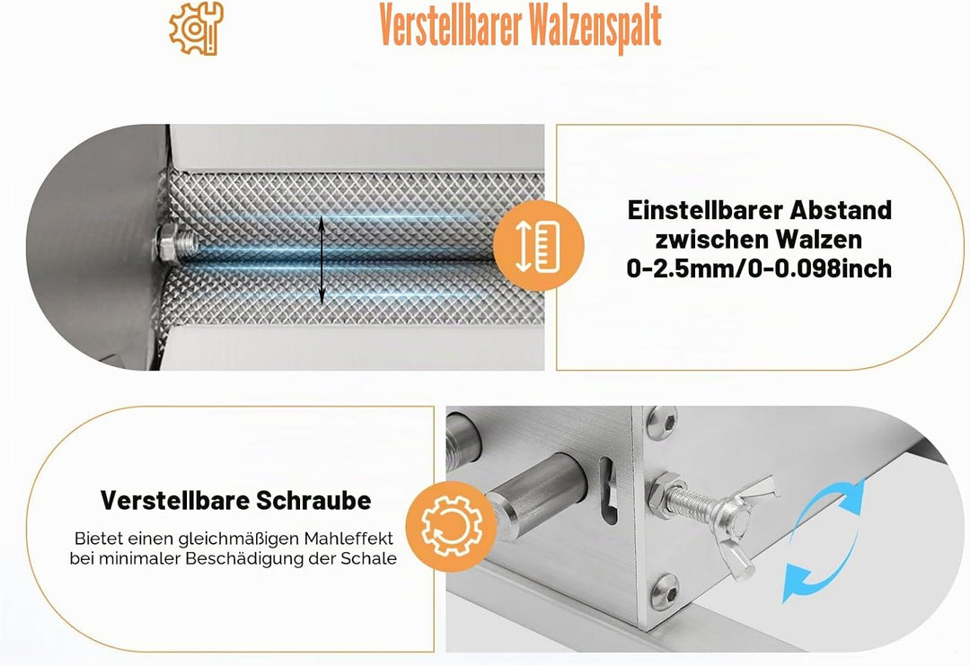 Manuelle Getreidemühle, 4L Handgetreidemühle Zerkleinerer für Getreide Futter, 2 Rollen Verstellbare