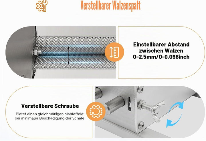 Manuelle Getreidemühle, 4L Handgetreidemühle Zerkleinerer für Getreide Futter, 2 Rollen Verstellbare