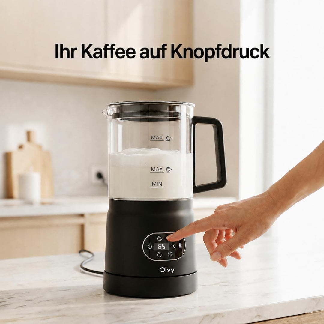 Olvy Milchaufschäumer Elektrisch 500W 3-in-1 Heiss Kalt Erwärmen Schwarz Black, Black