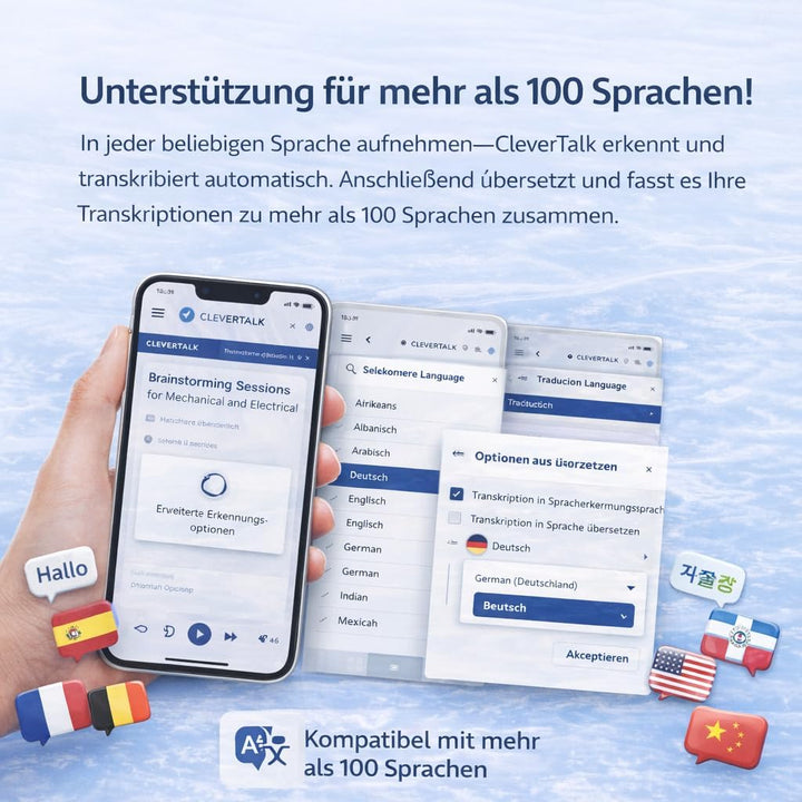 CleverTalk Q1 KI-Sprachrekorder | Sprachaktiviert | Mobile App, Mac, Windows und Web | Europäische C