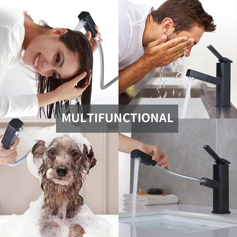 KAIYING Waschtischarmatur mit Herausziehbarer Spritze, Mischbatterie Waschbecken für Heisses und Kal
