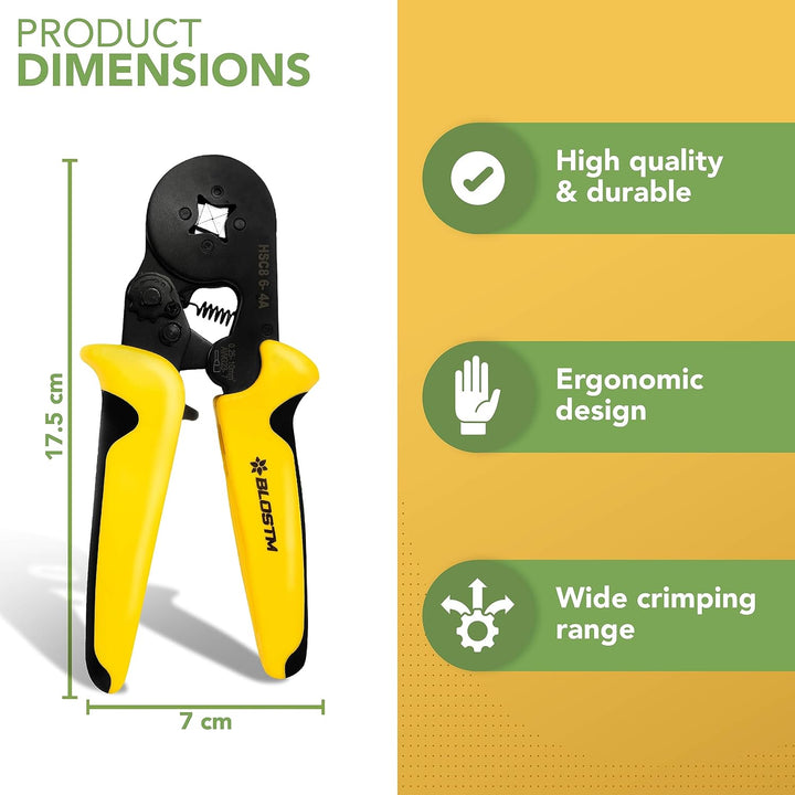 BLOSTM Crimpzangen Aderendhülsen Set Reichweite Einstellbare Ratsche Aderendhülsenzange 0.25-10mm²/a