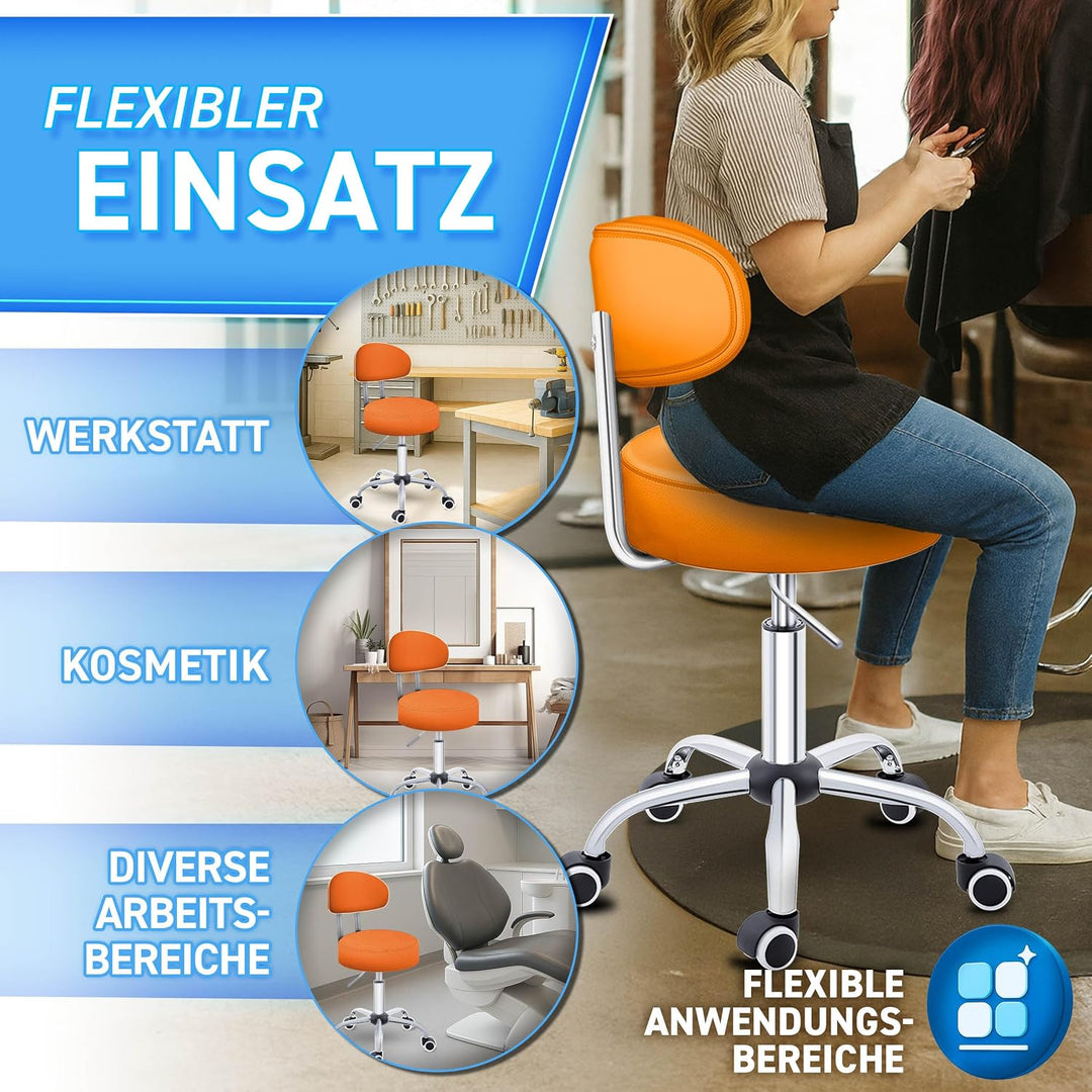 TRESKO® Rollhocker mit Lehne höhenverstellbar 10cm Dicke Polsterung Drehbar | Hocker 46-58cm | Arbei