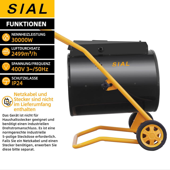 SIAL Industriell Heizlüfter 30000W - Elektrische Heizung - Heizstrahler Bauheizer - Heizgebläse Für