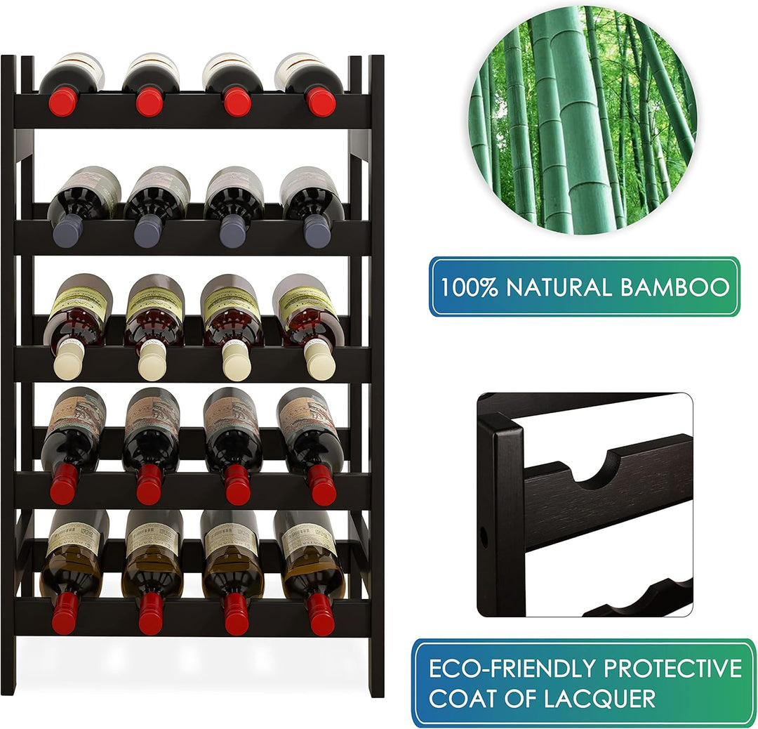 SMIBUY Bambus-Weinregal, 20 Flaschen-Display-Halter, 5-stöckige freistehende Lagerregale für Küche,