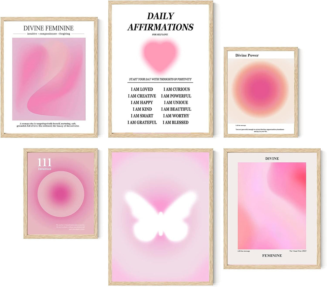 Trendige Wandkunstdrucke Engel Nummer Poster Rosa Aura Kunstwerk Bunte Farbverlauf Malerei Tägliche