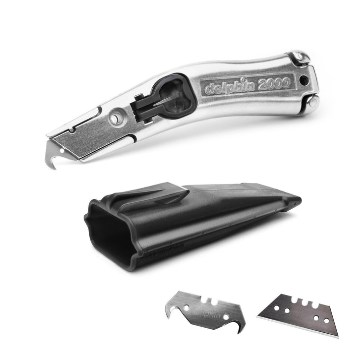 Delphin®-2000 Teppichmesser, Klassik Edition, Feststehende Klinge, Profi Cuttermesser, Alu, Klingen