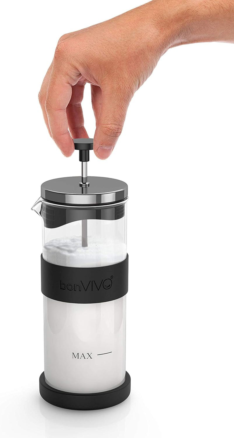 bonVIVO FOMO, Milchaufschäumer Manuell Betrieben, Milchaufschäumer Glas Und Edelstahl, Hand Milchsch