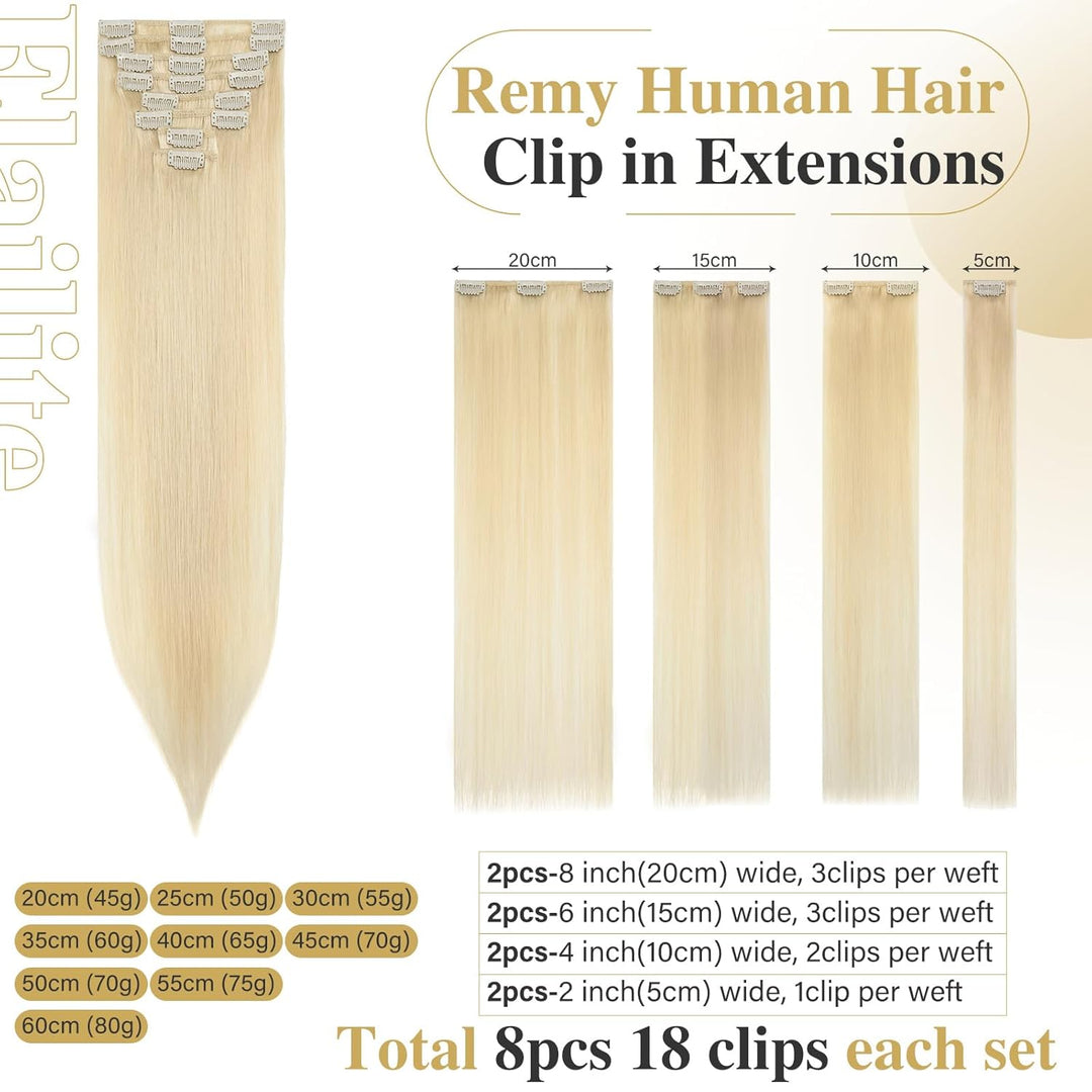 Elailite Clip in Extensions Echthaar Haarverlängerung Haarteile 8 Teilig 18 Clips für Frauen Voller