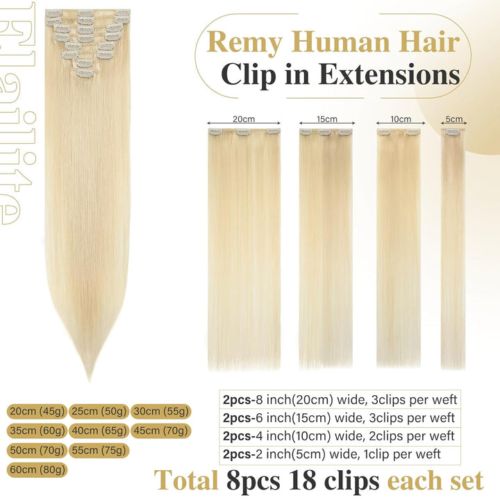 Elailite Clip in Extensions Echthaar Haarverlängerung Haarteile 8 Teilig 18 Clips für Frauen Voller