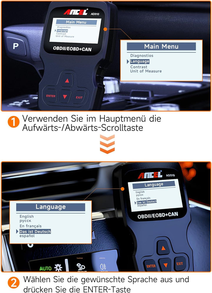 ANCEL AD310 OBD2 Diagnosegerät Auto, Auslesegerät Auto OBD-II Diagnosewerkzeuge Motor Fehlercodelese