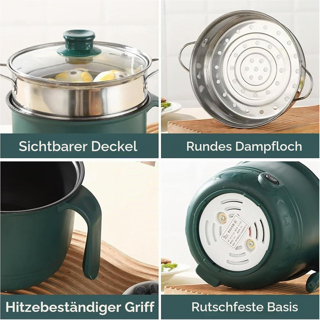 Elektrische Hot Pot Topf mit Dampfgarer, 1.5L Kleiner Elektrischer Kochtopf, 220V Mini Antihaft Mult