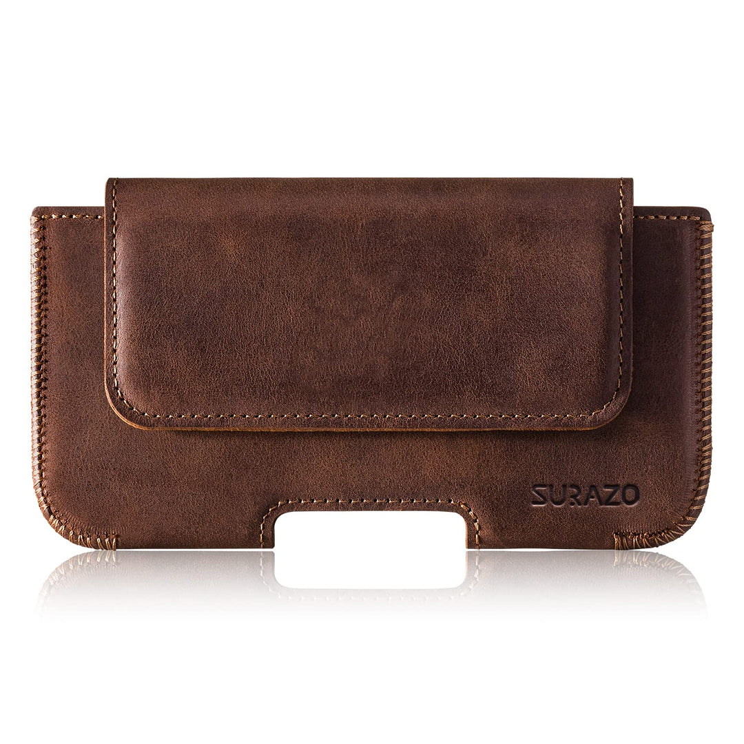 SURAZO Premium 100% Echtleder Gürteltasche für Apple iPhone 14 Pro Hülle Leder – Horizontale Holster