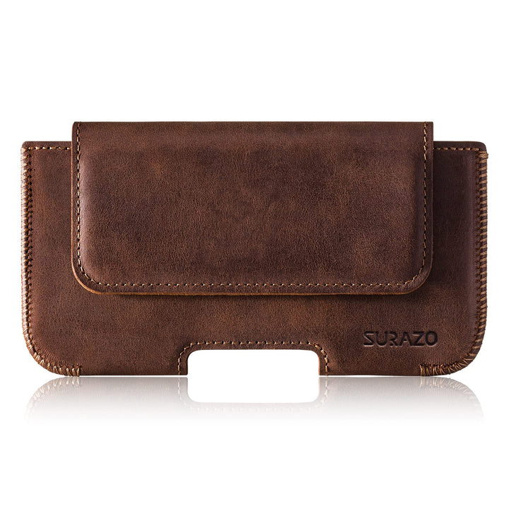 SURAZO Premium 100% Echtleder Gürteltasche für Apple iPhone 15 Pro Hülle Leder – Horizontale Holster