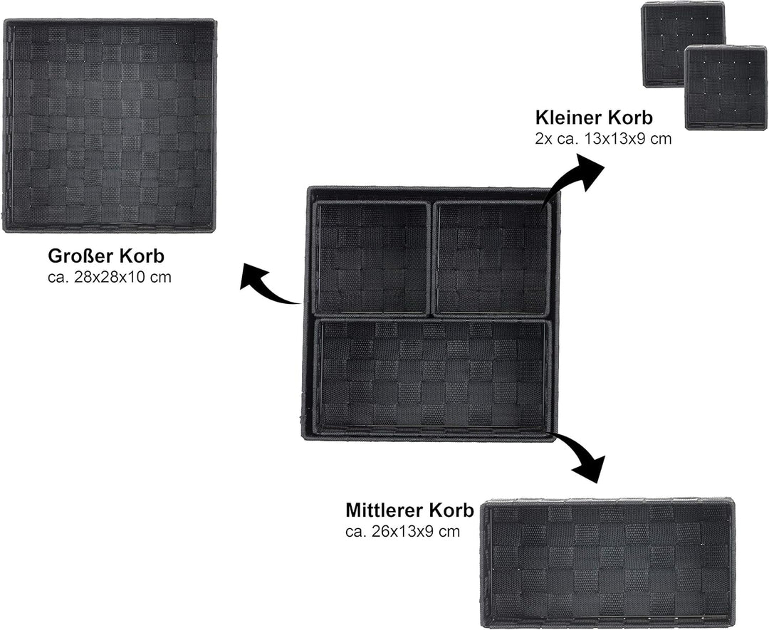 Brandsseller 4er Set Aufbewahrungsboxen - 28x28x10 cm, 26x13x9 cm, 13x13x9 cm (2x) – eckige Regalkör