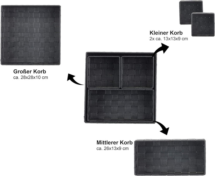 Brandsseller 4er Set Aufbewahrungsboxen - 28x28x10 cm, 26x13x9 cm, 13x13x9 cm (2x) – eckige Regalkör