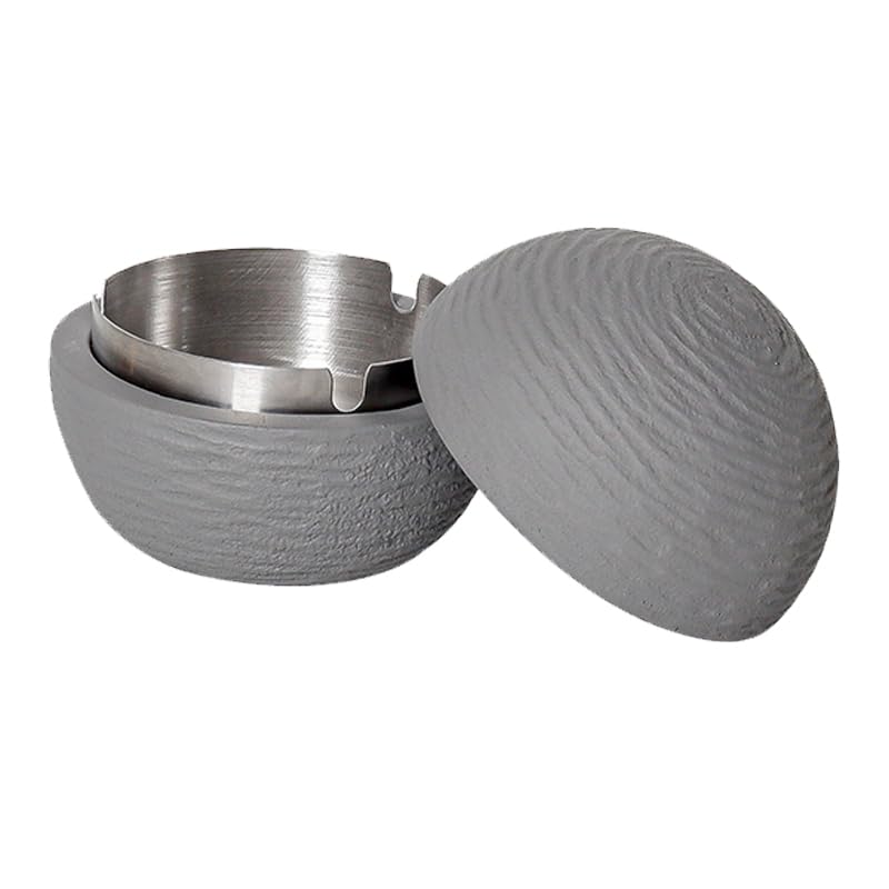 Aschenbecher mit Deckel - Aschenbecher für Draussen Innen - Outdoor Minimalismus Schwarz Weiss Grau