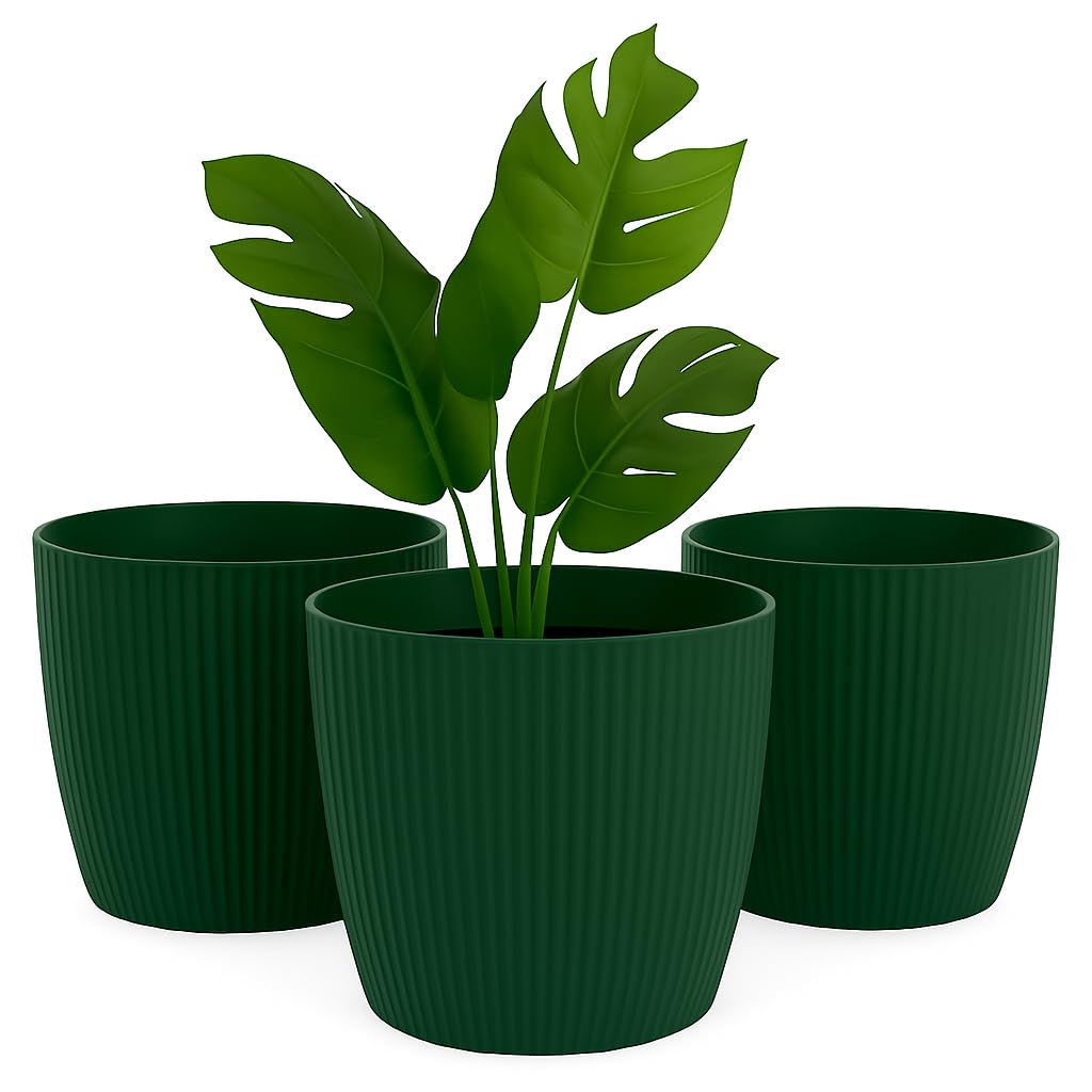 Home Garden Ornaments Blumentopf Set 3er – Kunststoff Übertopf, geriffeltes Design, modern & dekorat