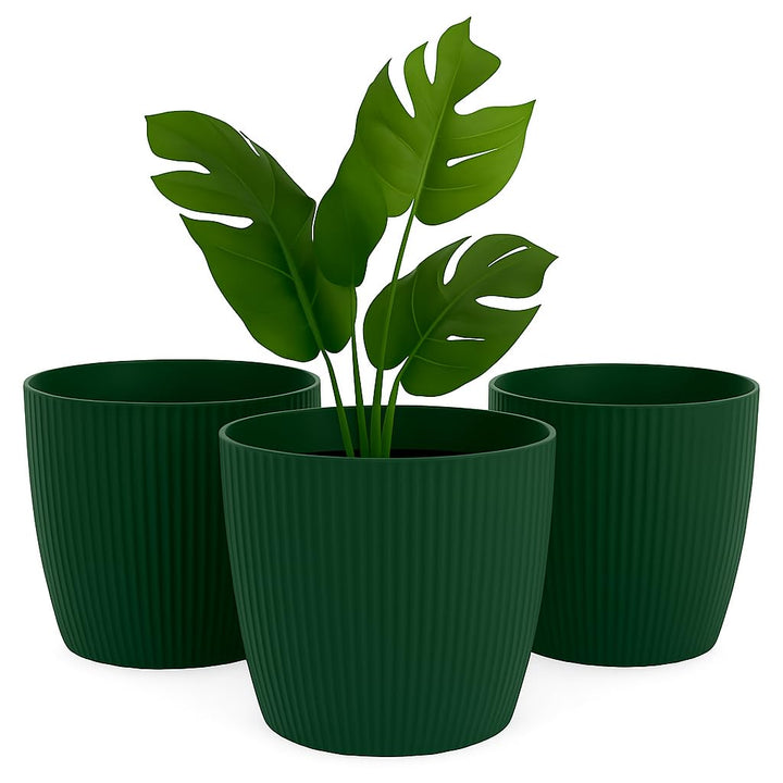 Home Garden Ornaments Blumentopf Set 3er – Kunststoff Übertopf, geriffeltes Design, modern & dekorat