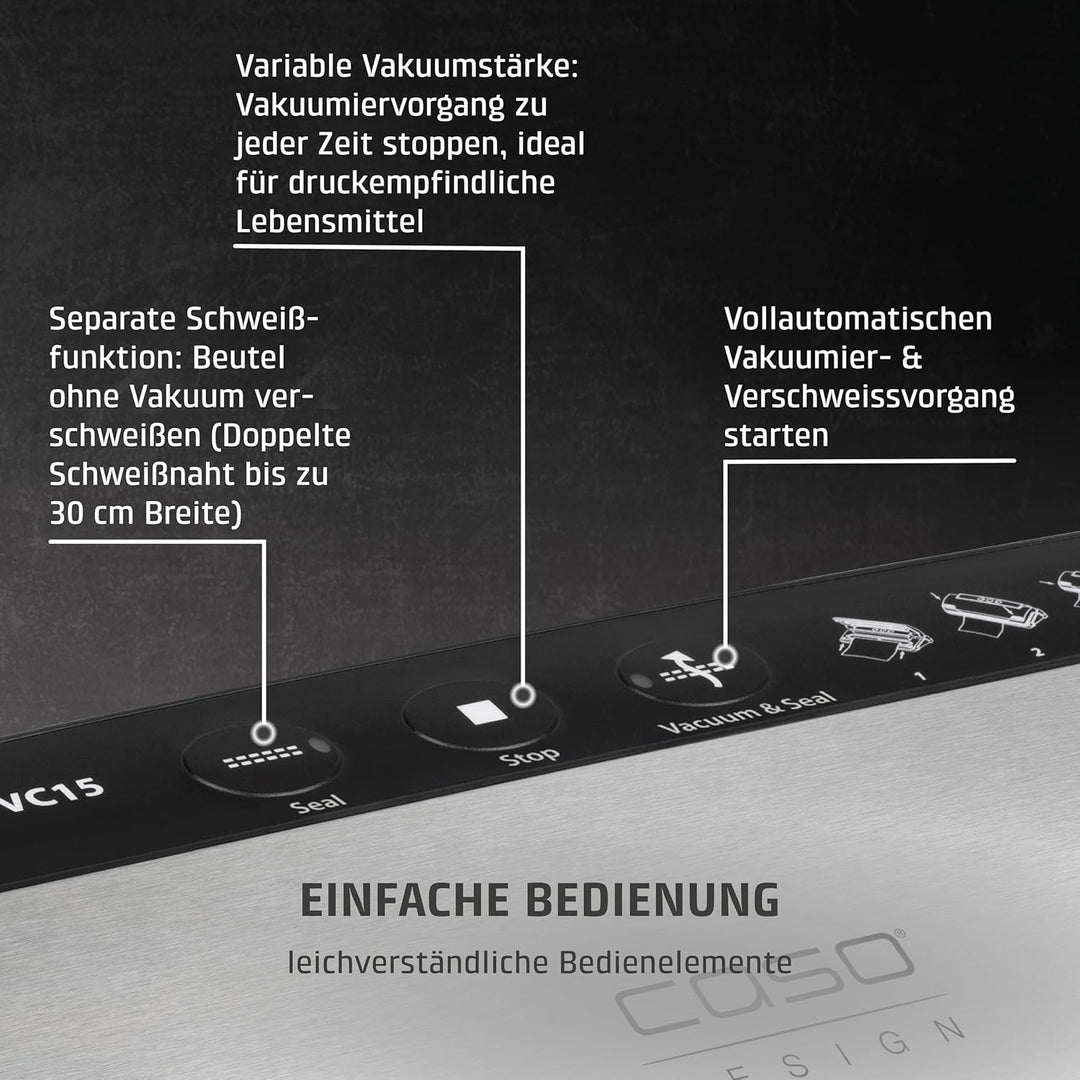CASO 1371 VC15 Vakuumierer inkl. 10 gratis Vakuumierbeutel, Vakuumstop, Schweissfunktion, Vakuumgerä