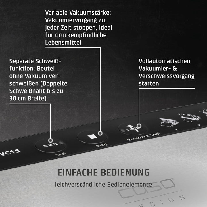 CASO 1371 VC15 Vakuumierer inkl. 10 gratis Vakuumierbeutel, Vakuumstop, Schweissfunktion, Vakuumgerä