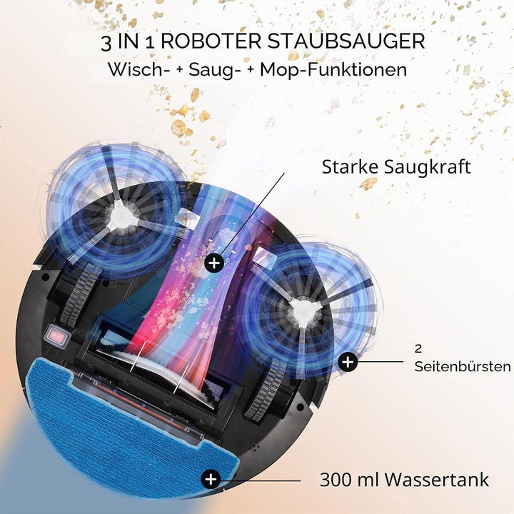 Venga! Saugroboter mit Wischfunktion, Einfach zu Bedienen, 6 Reinigungsmodi, Leise, Schwarz, VG RVC