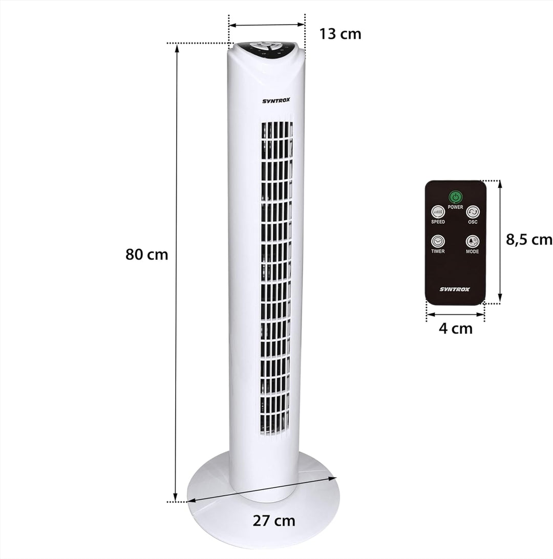 Syntrox Germany Turmventilator oszillierend Drilef | Turm Tower Fan | Standventilator, LED-Tasten, 3