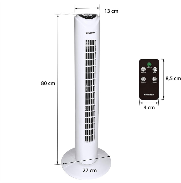 Syntrox Germany Turmventilator oszillierend Drilef | Turm Tower Fan | Standventilator, LED-Tasten, 3