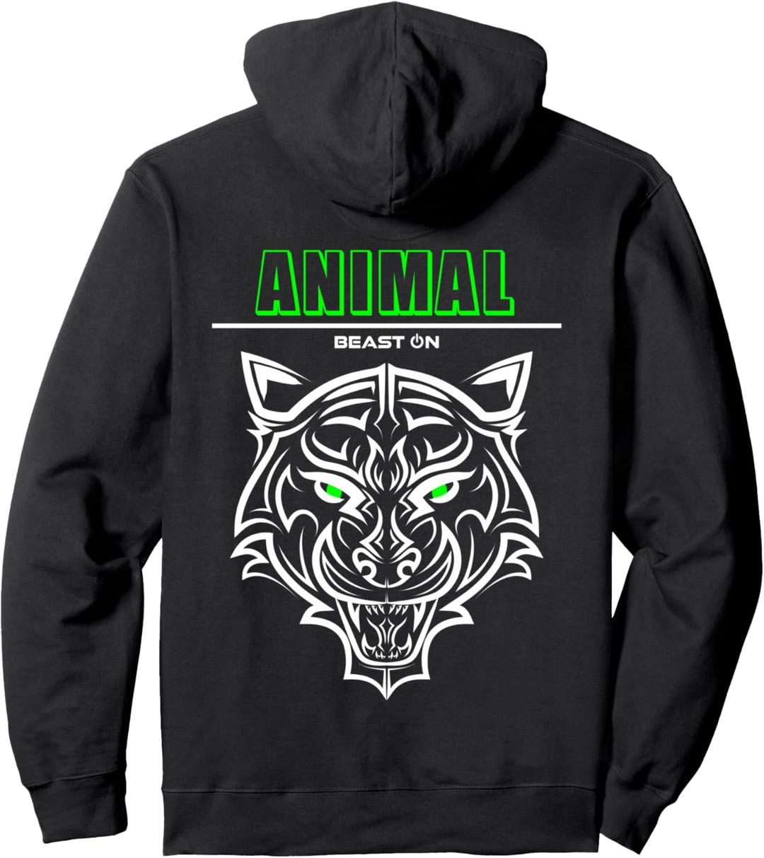 Tiger Kopf Grün Animal Rücken Design Gym Workout Fitness Pullover Hoodie