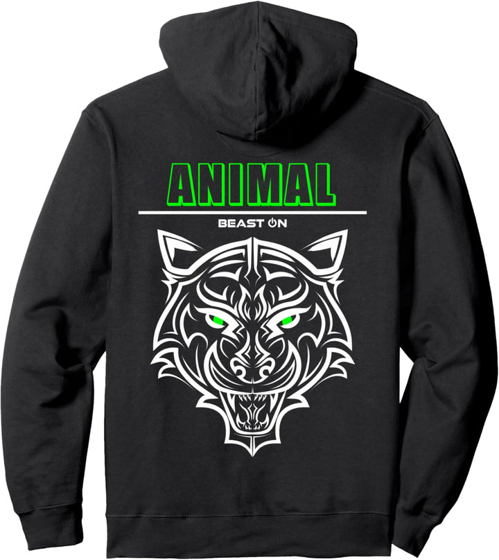 Tiger Kopf Grün Animal Rücken Design Gym Workout Fitness Pullover Hoodie