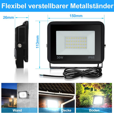 Lospitch 30W LED Strahler Aussen, 2 Stücke Superhell 2550LM LED Fluter 6000K Kaltweiss Aussenstrahle