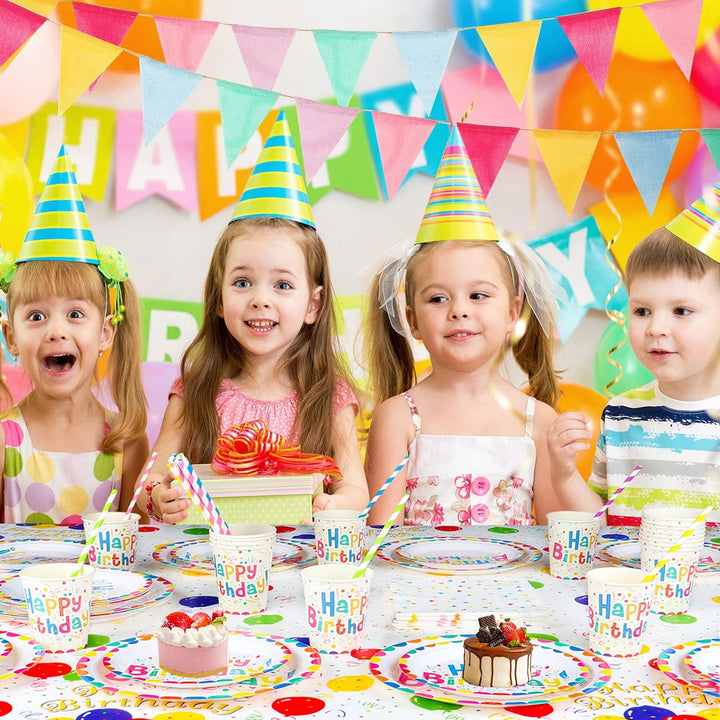 101PCS Geburstag Partygeschirr Pappteller Set Bunte Partyteller Partybecher Servietten Strohhalme Ti