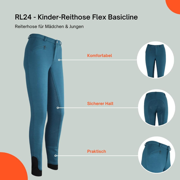 RL24 - Kinder-Reithose Flex Basicline | Vollbesatz-Reitleggings für Mädchen & Jungen | hautfreundlic